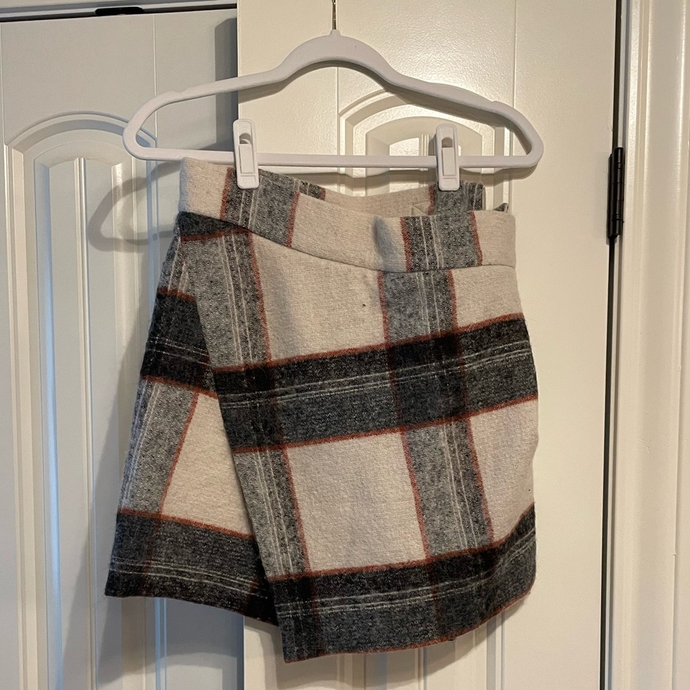 Free People Asymmetrical Plaid Skirt - Black, Gray, Cream